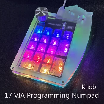 Macropad Cute Cat 17-клавишная Цифровая клавиатура Макропрограммирование Механическая RGB Подсветка Проводной Type C ЧЕРЕЗ