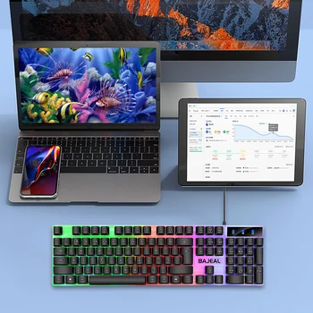 Проводная USB-клавиатура, семицветная подсветка, клавиатура с подсветкой, кабель 1,5 м, механическая клавиатура для компьютера, ноутбук для ПК, геймер