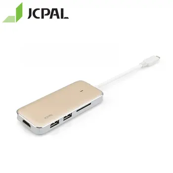 JCPAL USB-C-5-портовый концентратор Алюминиевый корпус USB-C PD Мощность 60 Вт HDMI 4K Видео 2x USB3.0 RJ45 USB-C док-адаптер