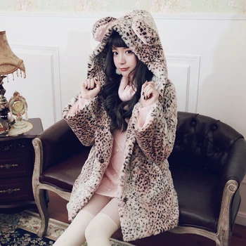 Студенческий свитер принцессы милой Лолиты BOBON21, пальто с леопардовым медведем, пудровая градиентная подкладка с кашемировым пальто C1437