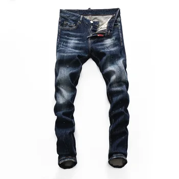 Европейский бренд dsq, мужские джинсы, Италия, дизайнерские крутые джинсы, Мужские узкие джинсы, джинсовые брюки, синие брюки с дырками, джинсы для мужчин
