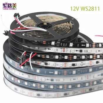 5 м/рулонов DC12V WS2811 светодиодные пиксели Программируемая светодиодная лента 30/48/60 светодиодов/м, ws2811IC 5050 RGB SMD Белый/черный PCB светодиодные ленты