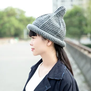 BomHCS Женская модная зимняя теплая вязаная шапочка ручной работы, вязаная шапка-шпиль, кепка