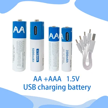 1,5 В AA + AAA USB Аккумуляторная Батарея AA 5000 мАч/AAA 3500 мАч Литий-ионные Аккумуляторы для Камеры, Игрушечного автомобиля, MP3-Плеера + Кабель TYPE-C Для зарядки