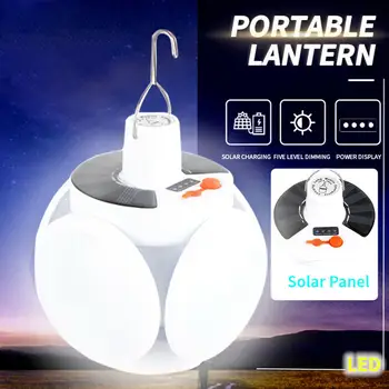 Новый Солнечный Открытый Складной Фонарь Портативный USB Перезаряжаемая Светодиодная Лампа Поисковые Огни Кемпинг Факел Аварийная Лампа Белый