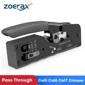 Обжимной Инструмент ZoeRax RJ45, Проходные Разъемы, Обжимной Резак, Съемник для Модульных Концов Cat7 Cat6 Cat8 Cat6a Cat5e Cat5 8P8C