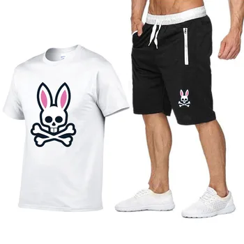 Traje de manga corta para deportes al aire libre, Camiseta de algodón con estampado de conejo fantasma y pantalones cortos, traj