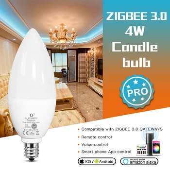 GLEDOPTO Zigbee 3,0 Умная RGB Светодиодная Лампа E14 E12 4 Вт Pro Для Спальни Гостиной Совместима с приложением Tuya Voice RF Remote Control