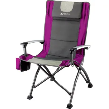 Походный стул с высокой спинкой, розовый, с подстаканником, карманом и подголовником, для взрослых