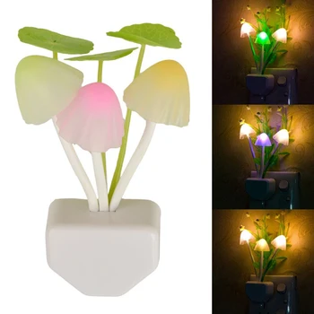 Лист Лотоса Красочный светодиодный светильник в форме гриба, светильник для сна, Умный Светочувствительный ночник для детской комнаты, настенный светильник
