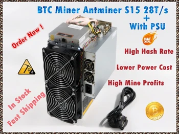 Используемый BITMAIN BTC BCH SHA-256 Майнер AntMiner S15 28T С блоком питания Bitcoin Miner Лучше, чем S9 S9i S9j T9 + WhatsMiner M3 M10 M10S