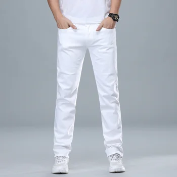 Классические мужские белые джинсы Regular Fit в классическом стиле, деловые модные джинсовые хлопковые брюки повышенной эластичности, мужские брендовые брюки