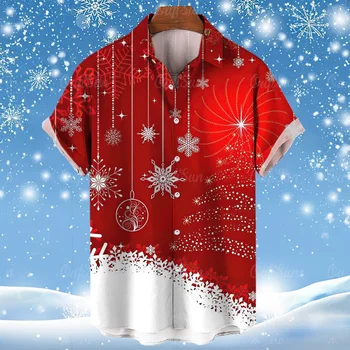 Новые Гавайские рубашки для мужчин, мужские рубашки с 3D Рождественским принтом, Мужская одежда для пляжных вечеринок, Свободные рубашки Оверсайз и Блузки, топы