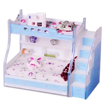 Детская двухъярусная кровать 1/1 с мебелью для спальни, аксессуары для кукольного домика