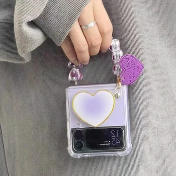 Милый держатель сердца Любви Портативный хрустальный браслет Ручная цепочка Противоударный чехол для Samsung Galaxy Z Flip 4G 4 3 Flip4 5G