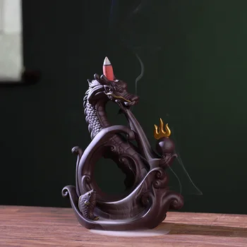 Горелка для благовоний с обратным потоком Дракона, керамическая дымовая горелка для благовоний, креативные украшения для благовоний, принадлежности для украшения дома