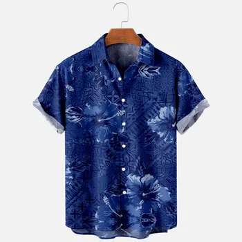 Мужская модная летняя футболка с коротким рукавом, Гавайская рубашка с 3D принтом, Повседневная и удобная Рубашка на одной пуговице, Большая Пляжная