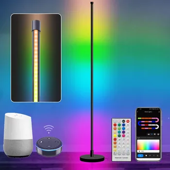 Угловая напольная светодиодная лампа с функцией синхронизации музыки Smart App, меняющая цвет, Современная стоячая лампа для декора спальни