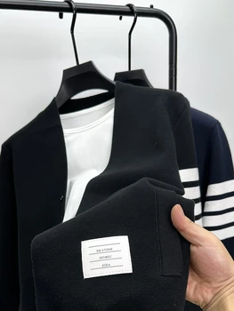 Высококачественный бренд, весенне-осенний мужской кардиган, свитер с V-образным вырезом, классический дизайн с четырьмя полосками, модная повседневная шаль, вязаный свитер, куртка